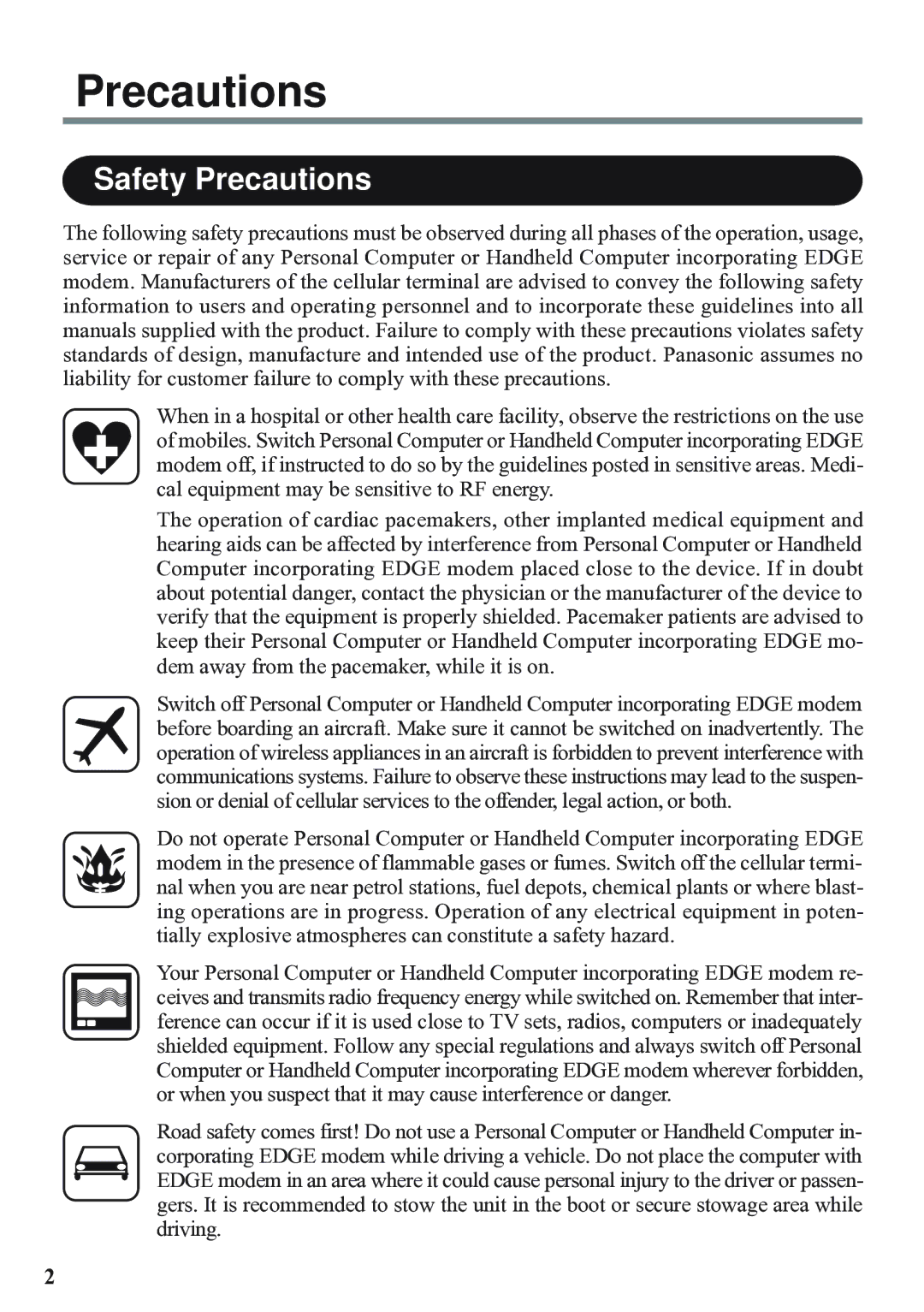 Panasonic EDGE modem appendix Safety Precautions 