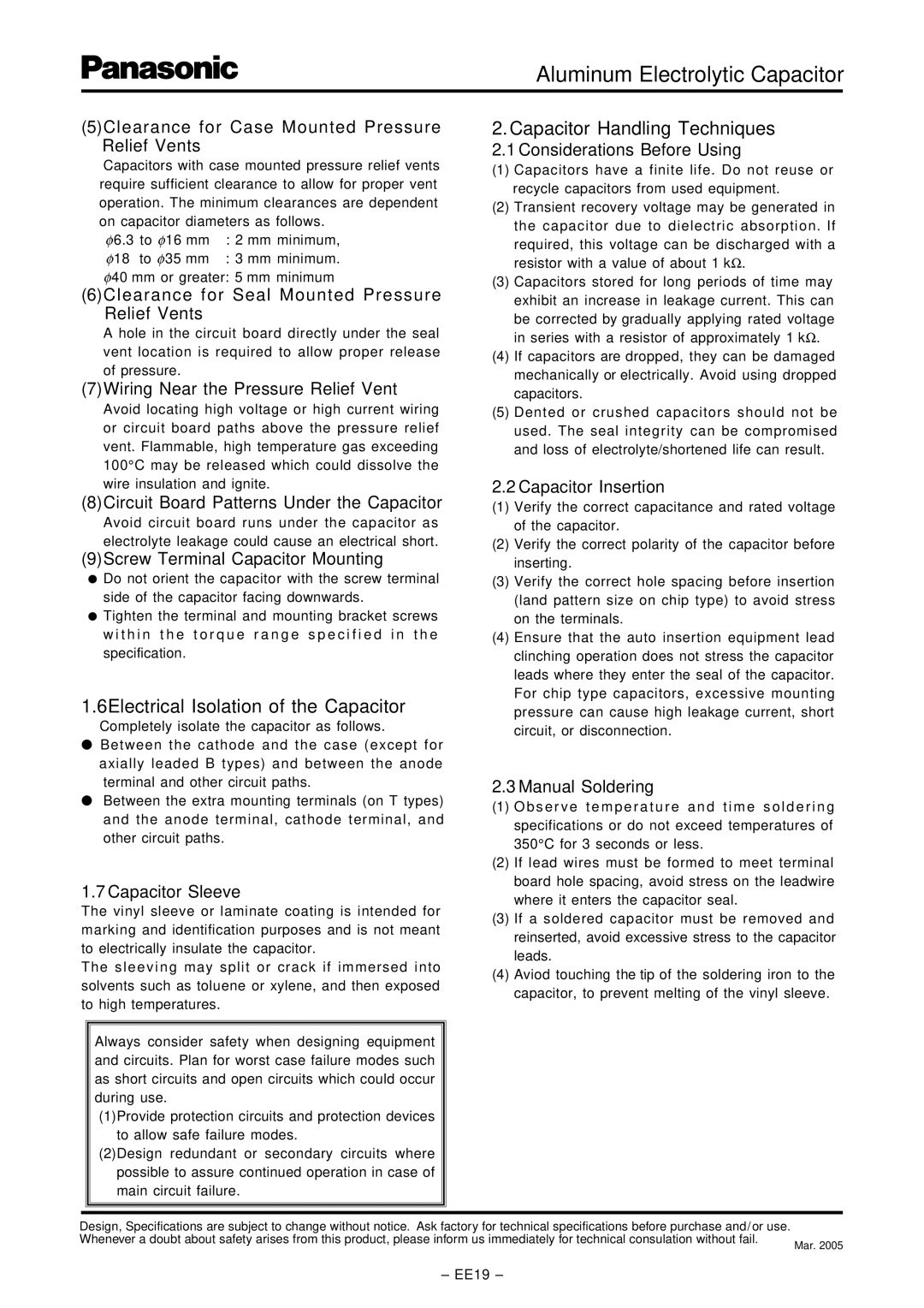 Panasonic EE23 dimensions 6Electrical Isolation of the Capacitor, Capacitor Handling Techniques 