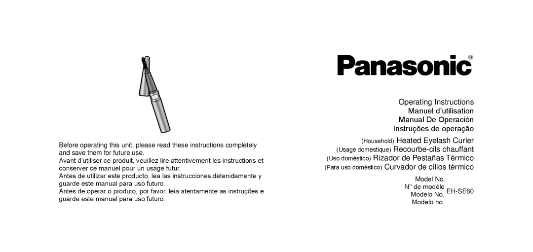 Panasonic EHSE60 operating instructions Model No De modèle Modelo No. EH‑SE60 Modelo no 