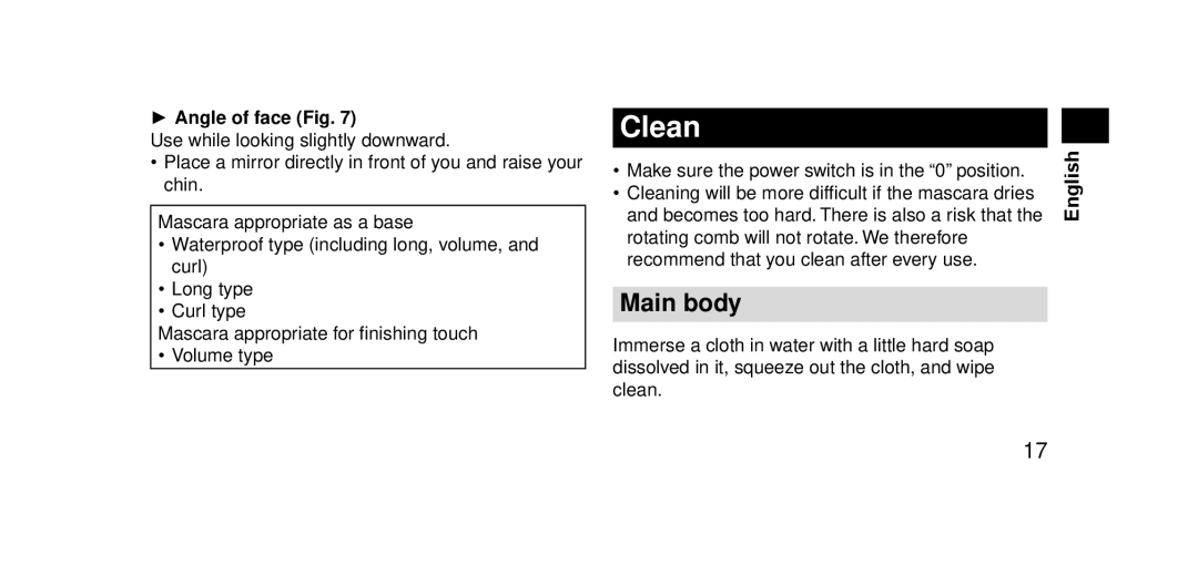 Panasonic EHSE60 operating instructions Clean 