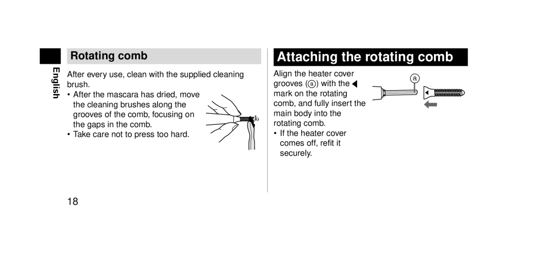 Panasonic EHSE60 operating instructions Attaching the rotating comb 