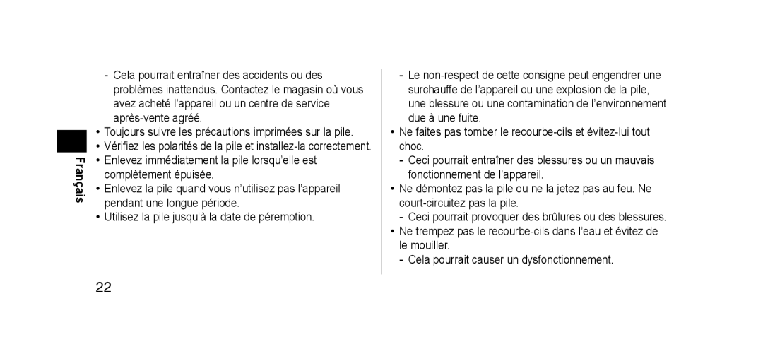 Panasonic EHSE60 operating instructions Français 