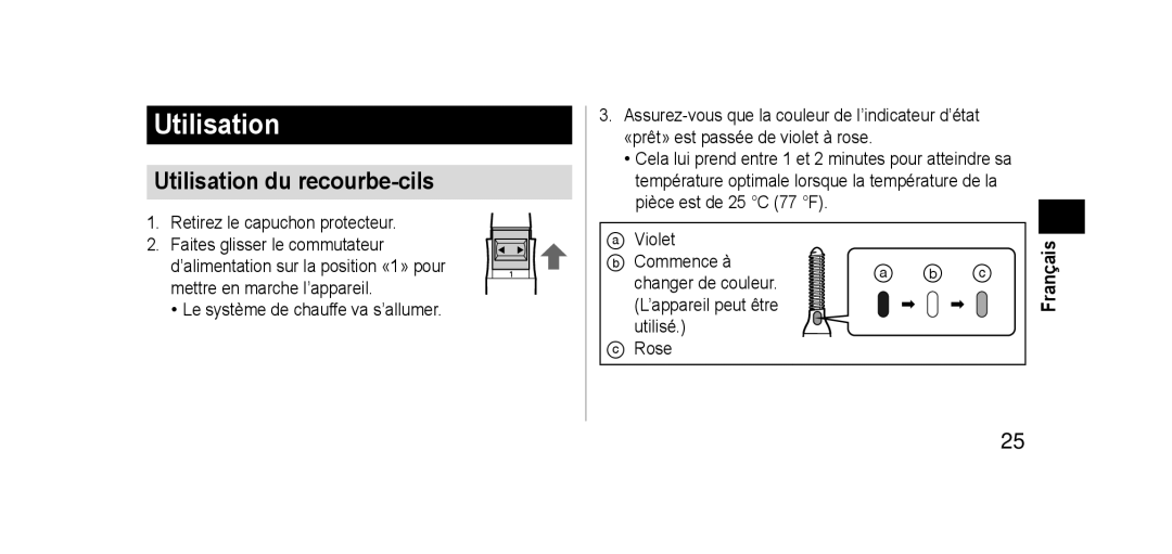 Panasonic EHSE60 operating instructions Utilisation du recourbe-cils 