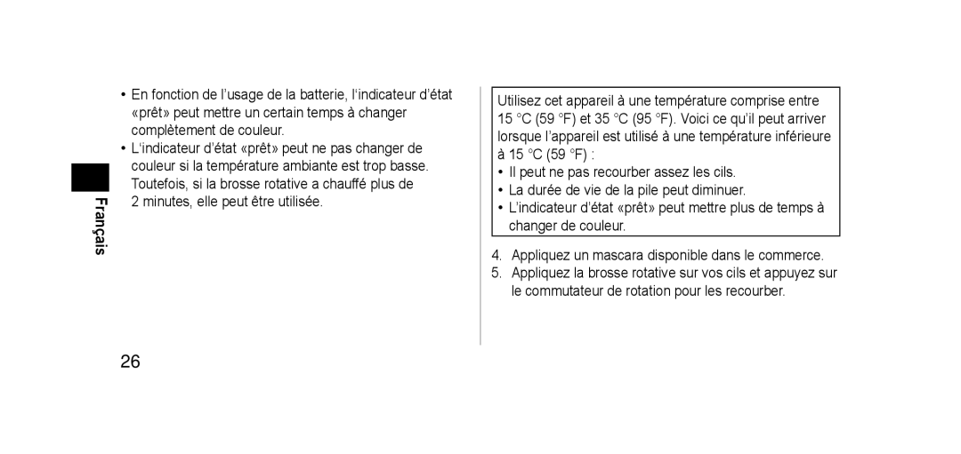 Panasonic EHSE60 operating instructions Français 