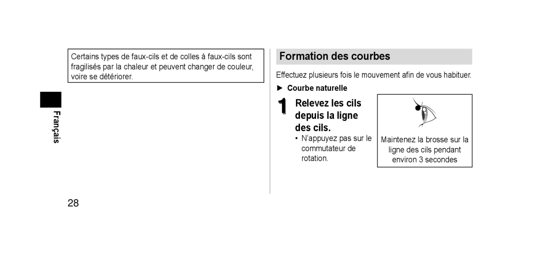 Panasonic EHSE60 operating instructions Formation des courbes, Français Courbe naturelle 