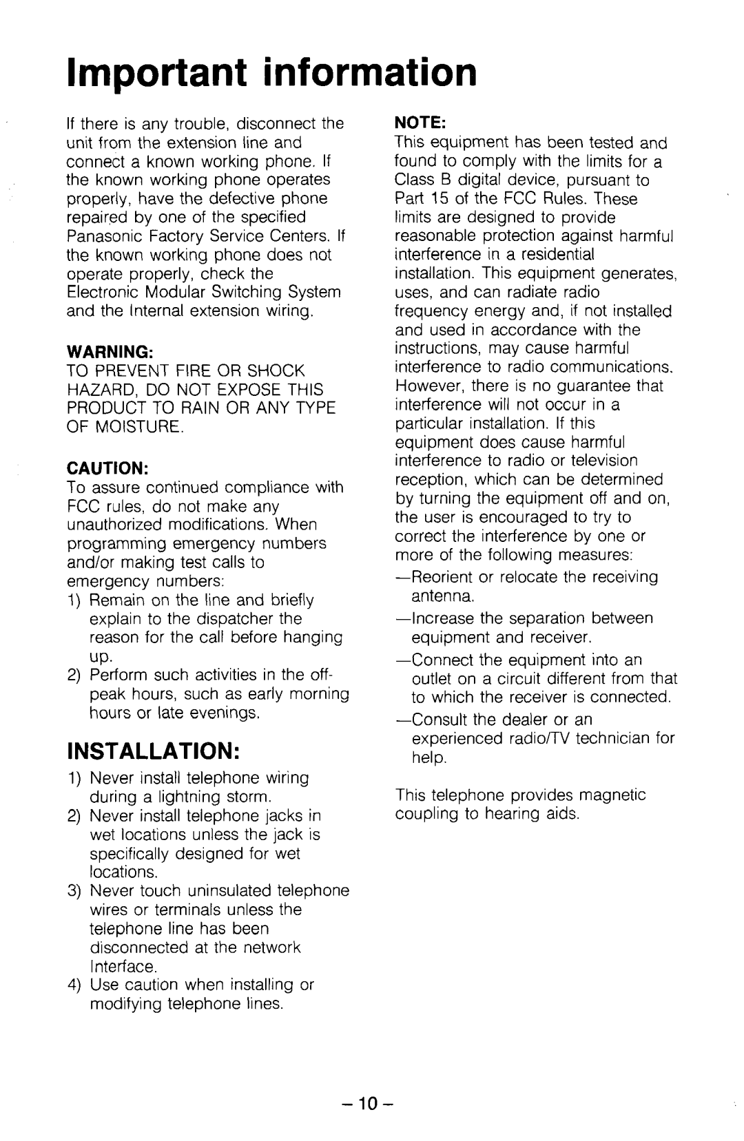 Panasonic electronic modular switching system manual Installation 