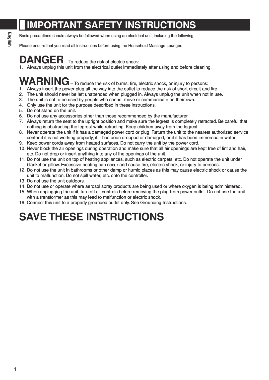Panasonic EP-MA10 manual Save These Instructions, Important Safety Instructions 