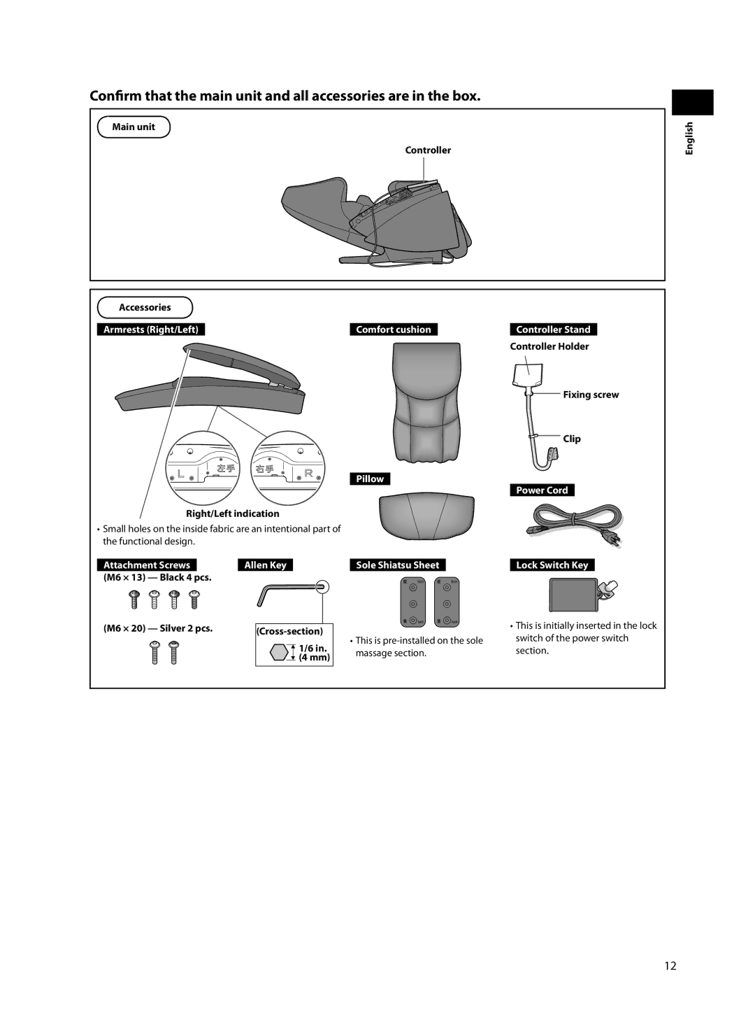 Panasonic EP-MA70 Main unit Controller English Accessories, Fixing screw, Clip, Right/Left indication, Functional design 