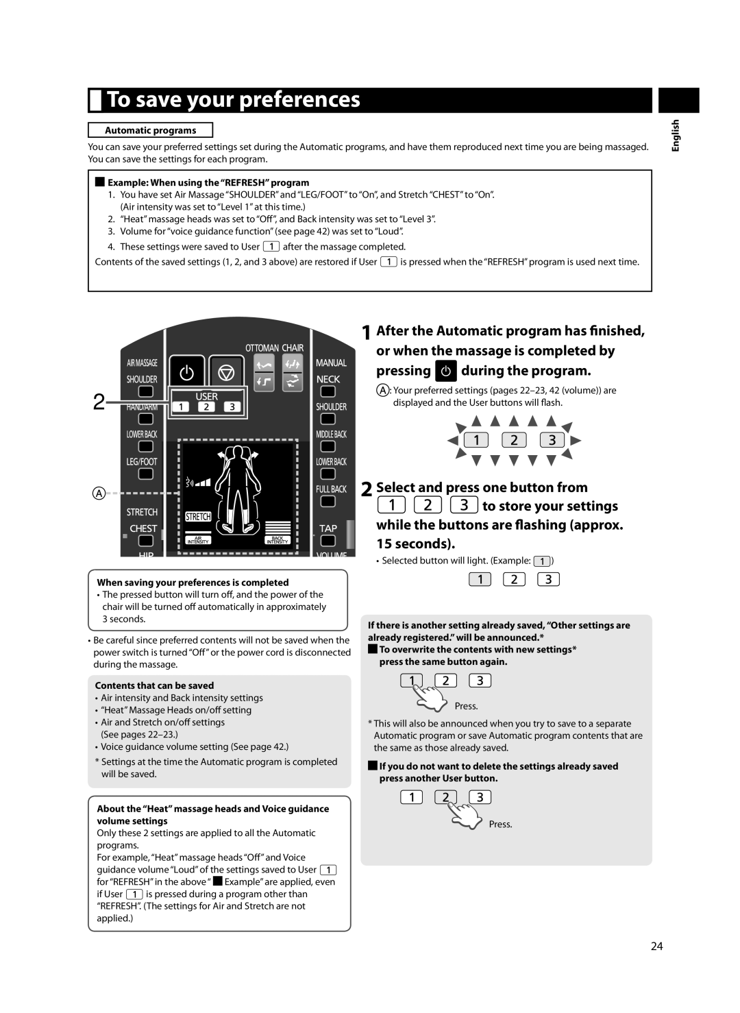 Panasonic EP-MA70 To save your preferences, Pressing during the program, Example When using the Refresh program 