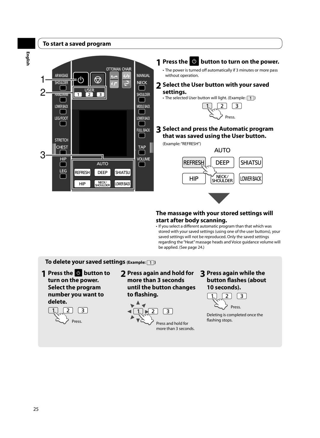 Panasonic EP-MA70 specifications To start a saved program, Select the User button with your saved settings 