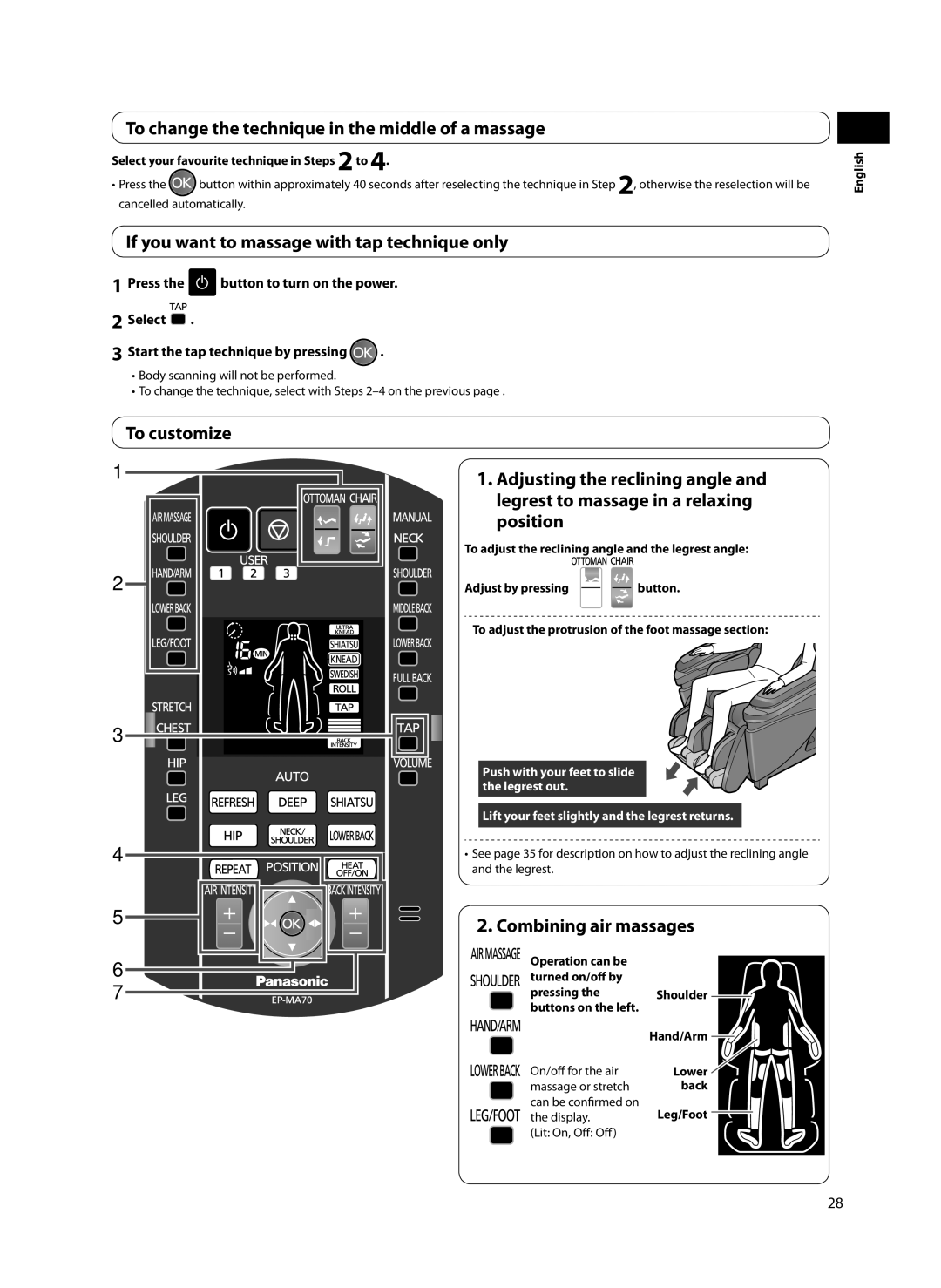 Panasonic EP-MA70 To change the technique in the middle of a massage, If you want to massage with tap technique only 