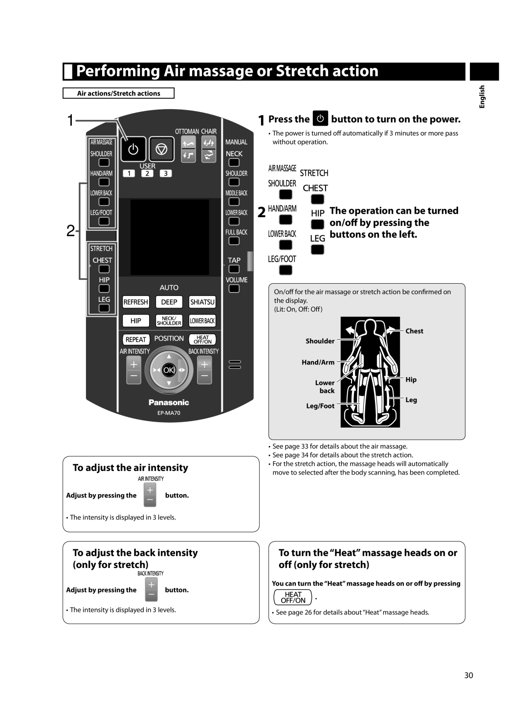 Panasonic EP-MA70 specifications Performing Air massage or Stretch action 