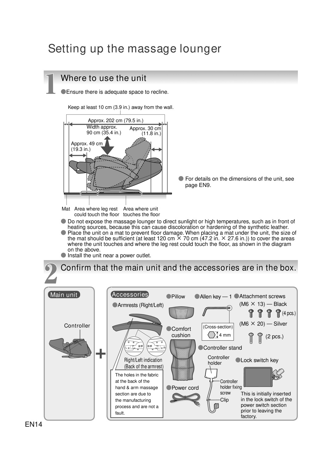 Panasonic EP-MA73 manual Setting up the massage lounger, Where to use the unit, Controller 