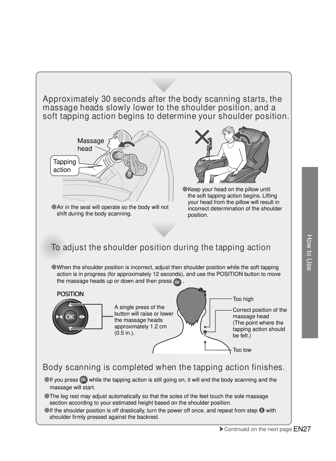 Panasonic EP-MA73 manual To adjust the shoulder position during the tapping action 