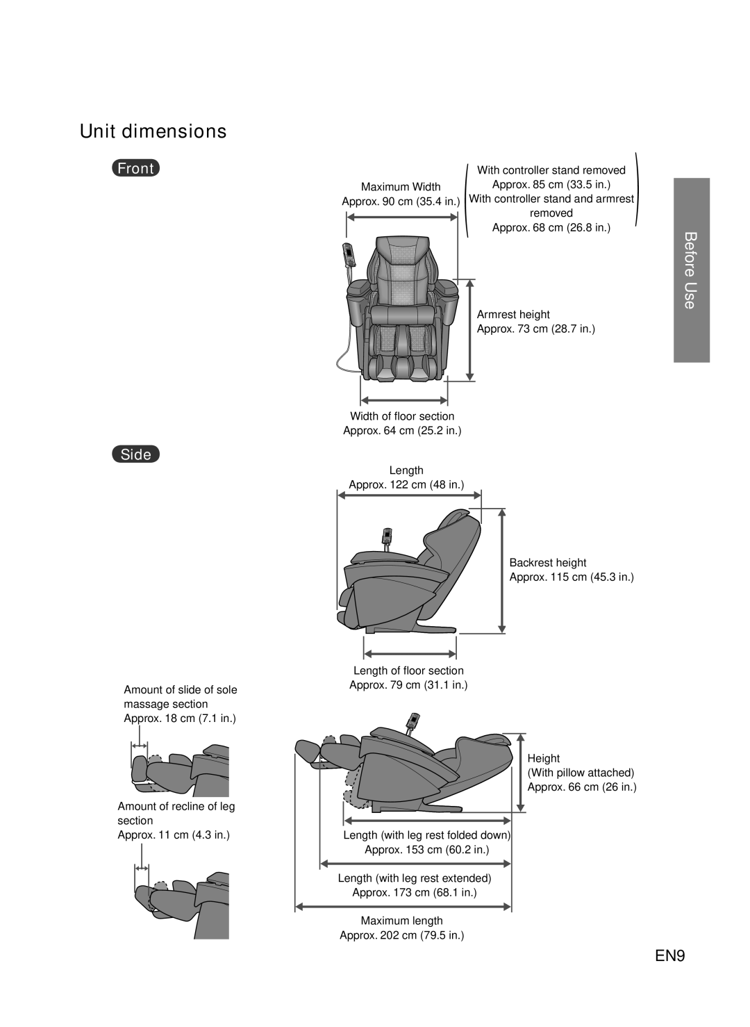 Panasonic EP-MA73 manual Unit dimensions, Front Side 