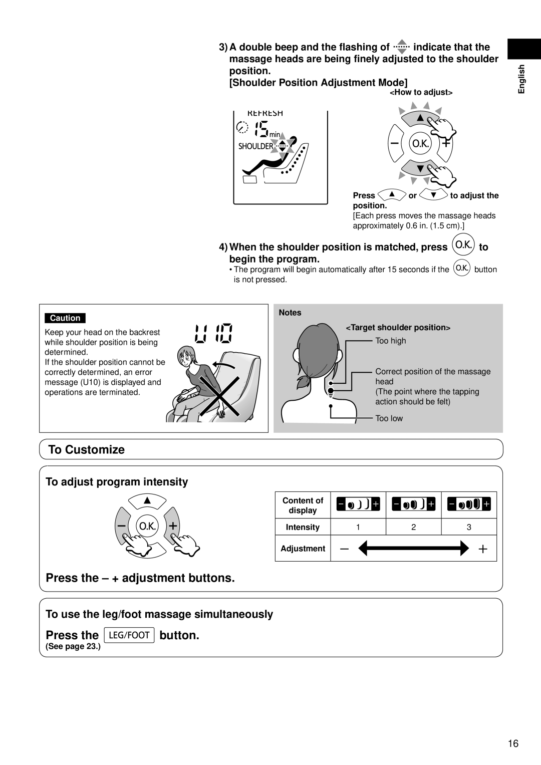 Panasonic EP-MS40 manual To Customize, Press the + adjustment buttons, Press the button, To adjust program intensity 