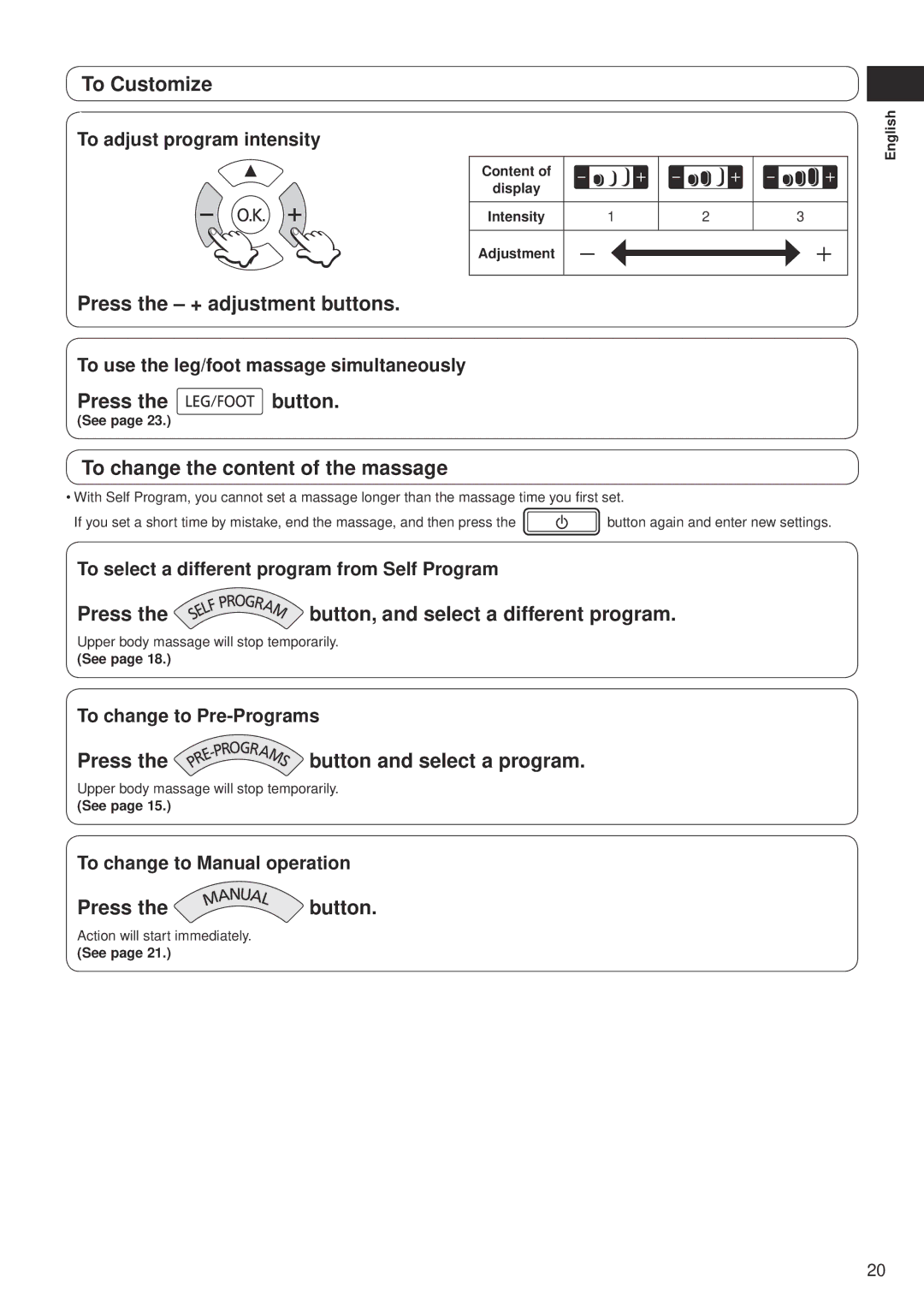 Panasonic EP-MS40 manual To select a different program from Self Program, To change to Pre-Programs 