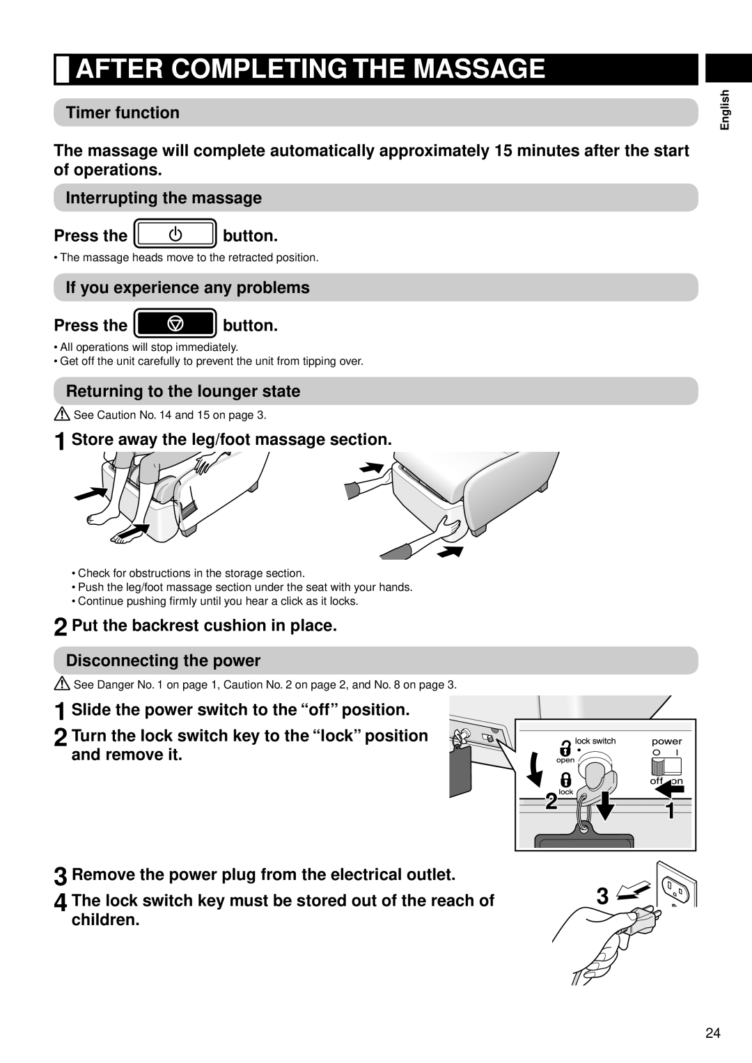 Panasonic EP-MS40 manual After Completing the Massage, If you experience any problems Press the button 