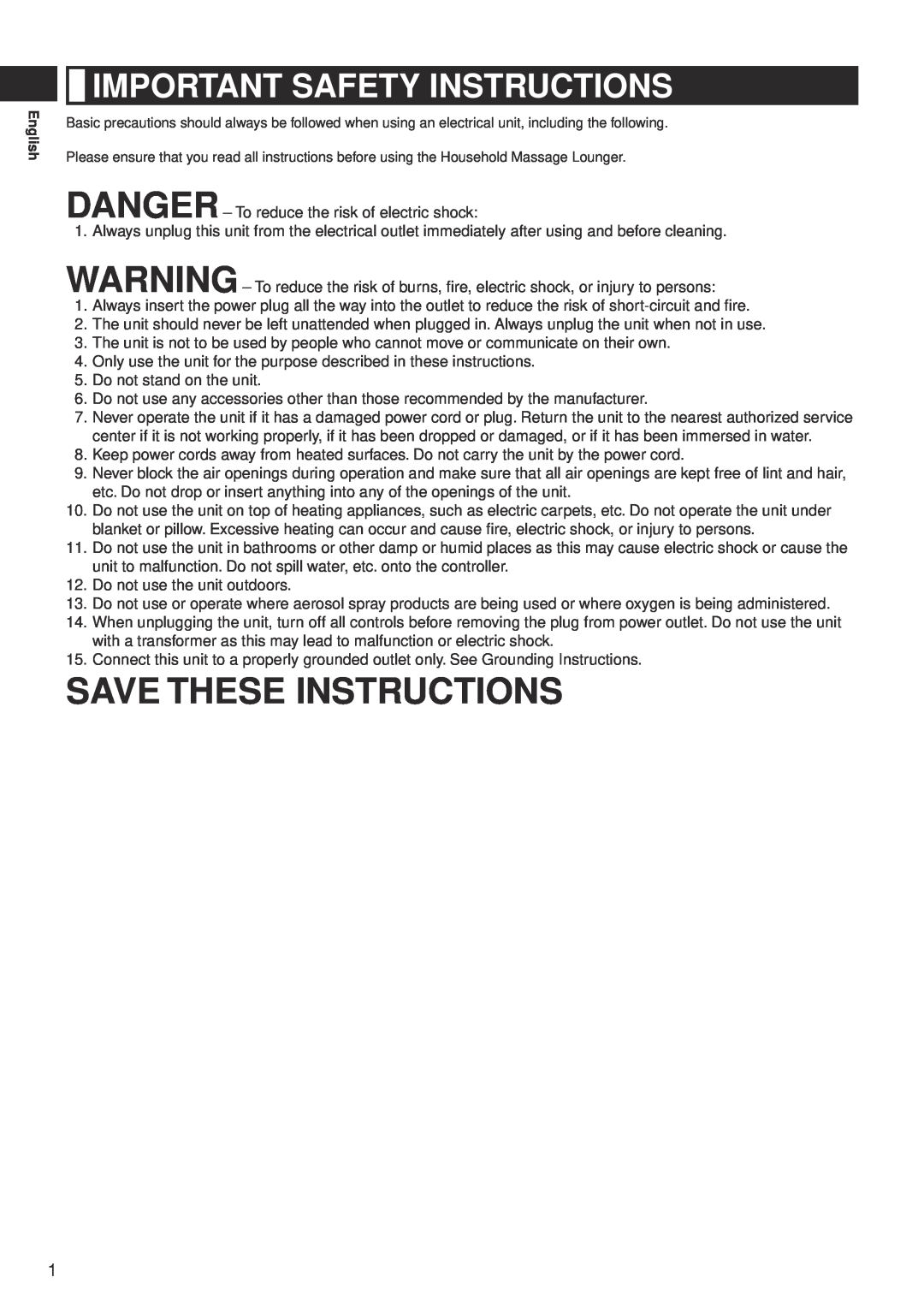 Panasonic EP-MS40 manual Important Safety Instructions, Save These Instructions 