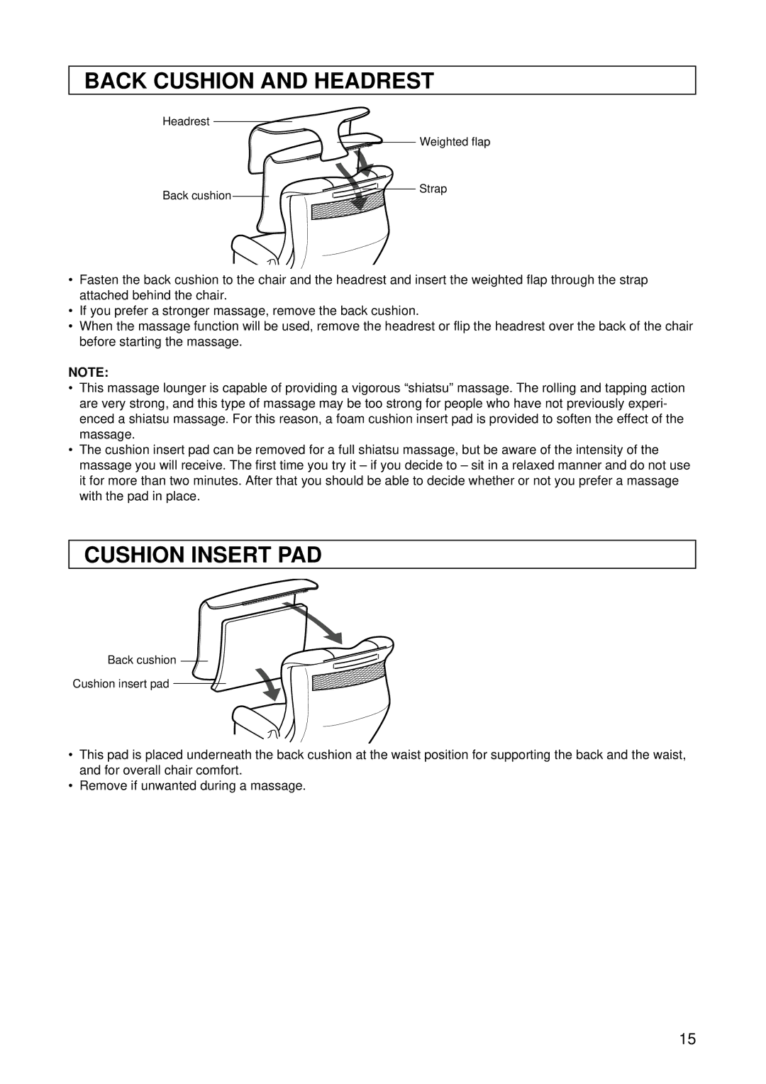 Panasonic EP1015 manuel dutilisation Back Cushion and Headrest, Cushion Insert PAD 