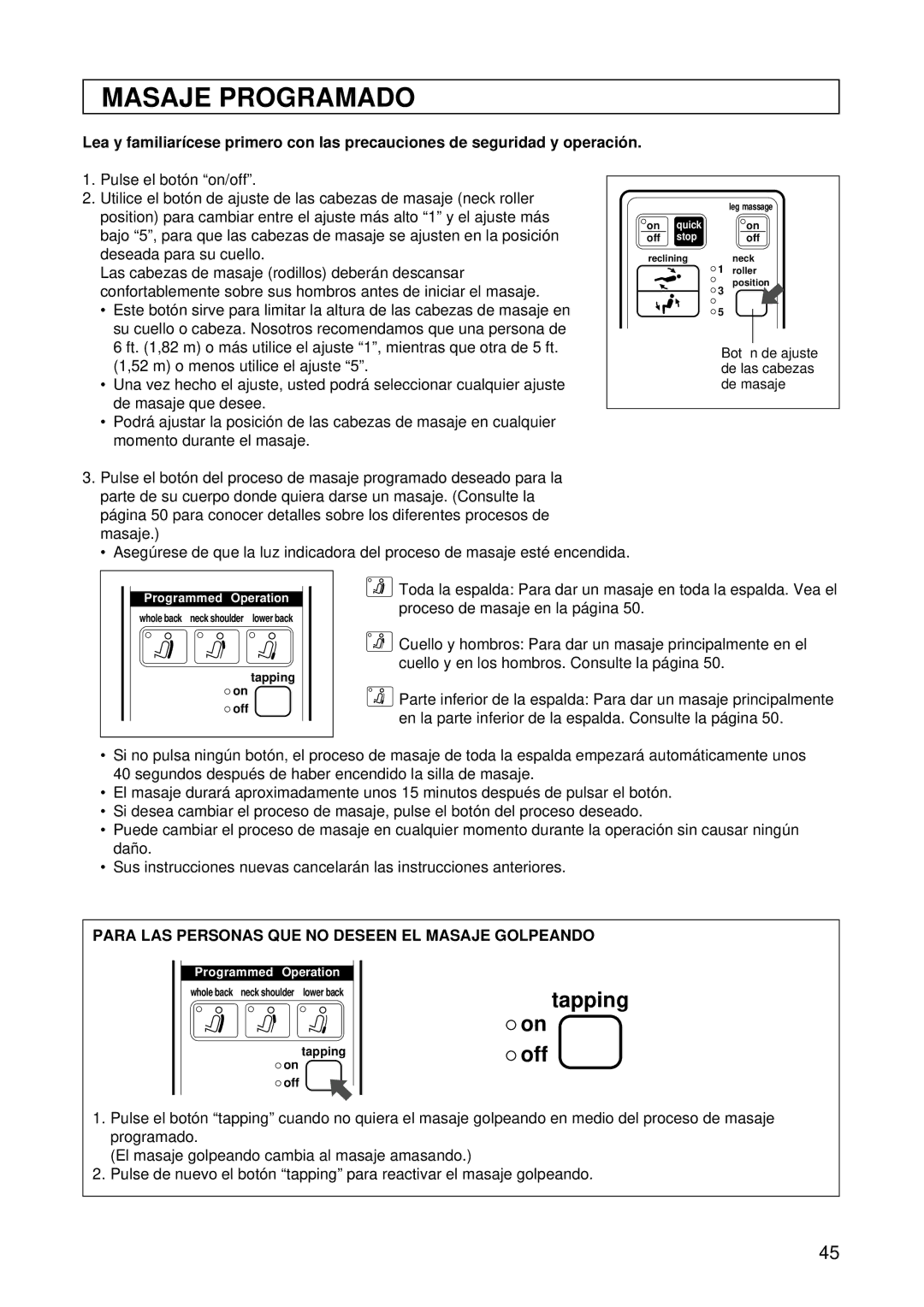 Panasonic EP1015 manuel dutilisation Masaje Programado 