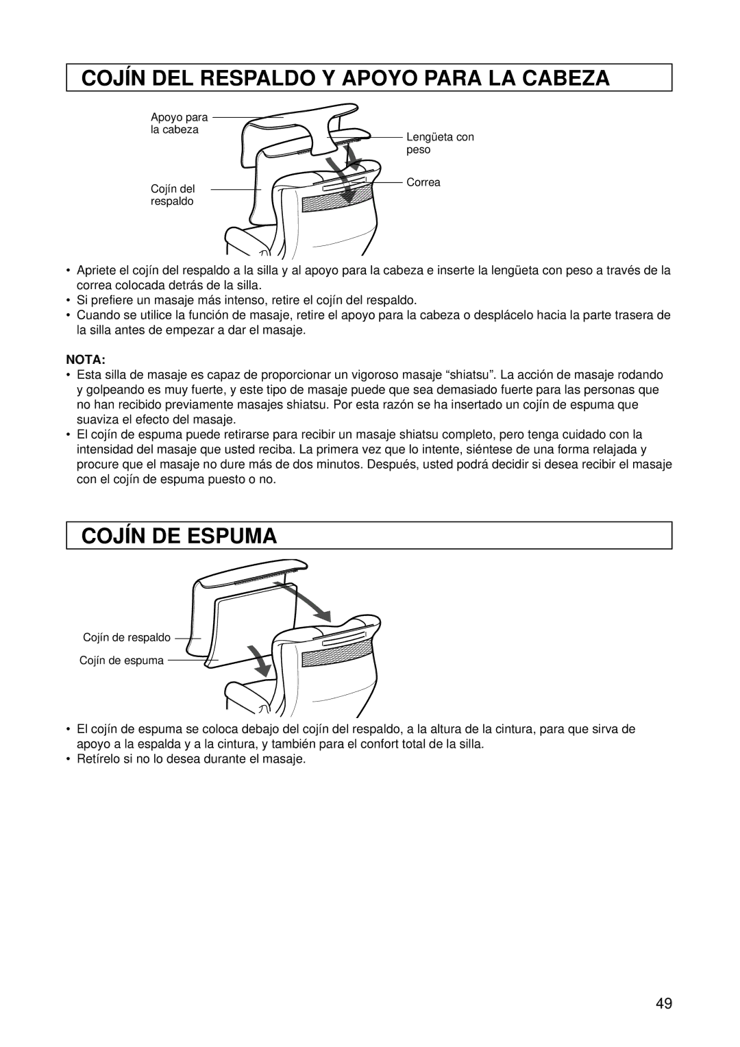 Panasonic EP1015 manuel dutilisation Cojín DEL Respaldo Y Apoyo Para LA Cabeza, Cojín DE Espuma 