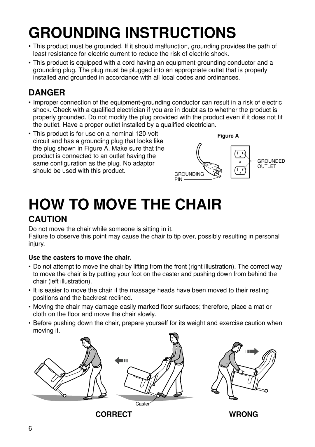 Panasonic EP1015 manuel dutilisation Grounding Instructions, HOW to Move the Chair 