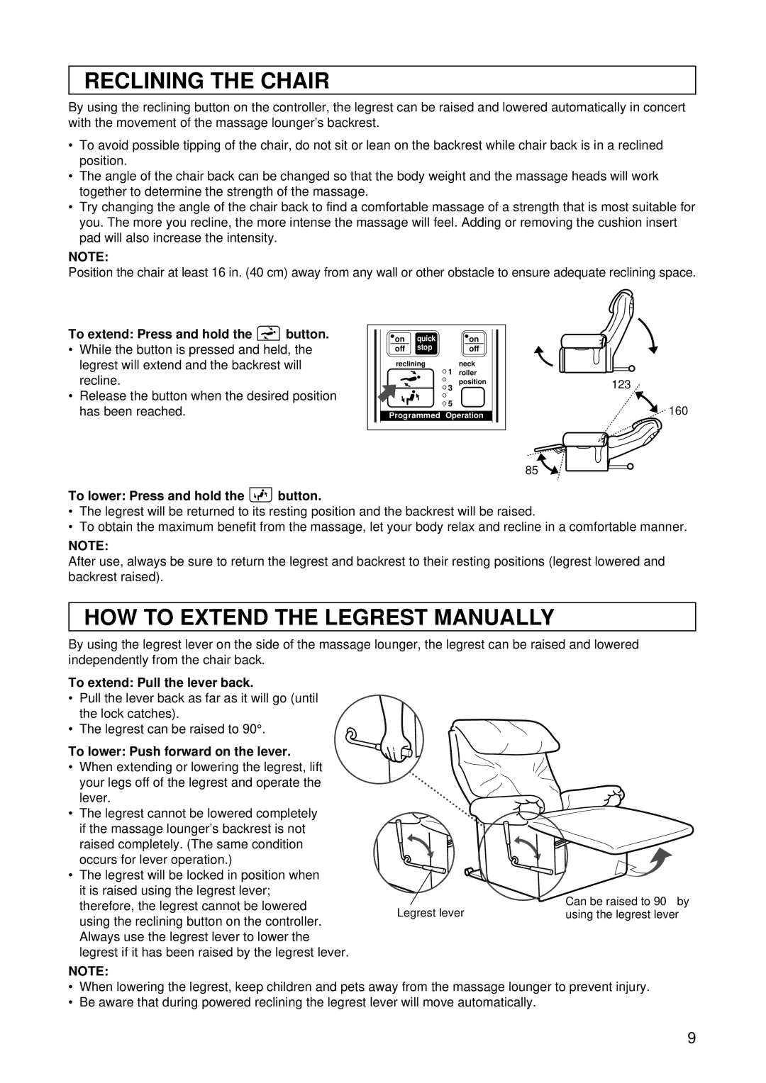 Panasonic EP1015 manuel dutilisation Reclining the Chair, HOW to Extend the Legrest Manually 