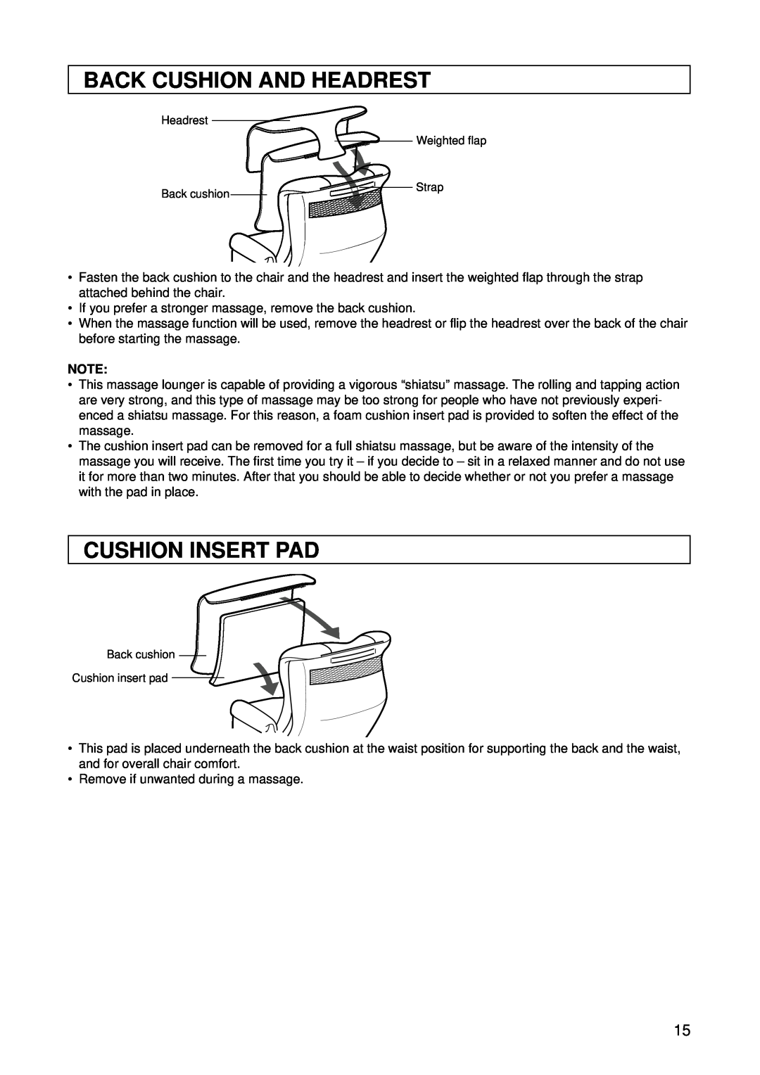 Panasonic EP1015 manuel dutilisation Back Cushion And Headrest, Cushion Insert Pad 