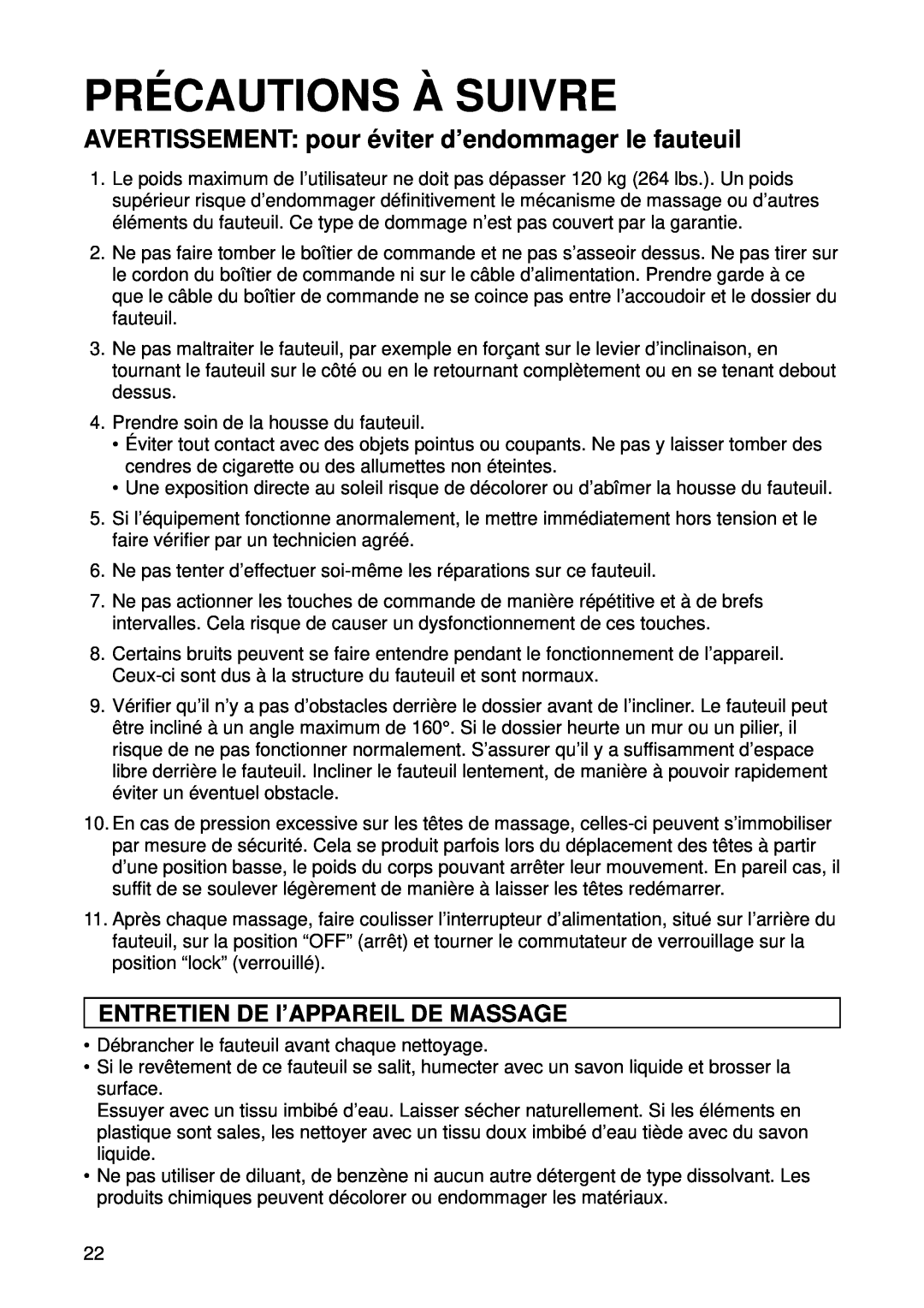 Panasonic EP1015 manuel dutilisation Pré Cautions À Suivre, Entretien De I’Appareil De Massage 
