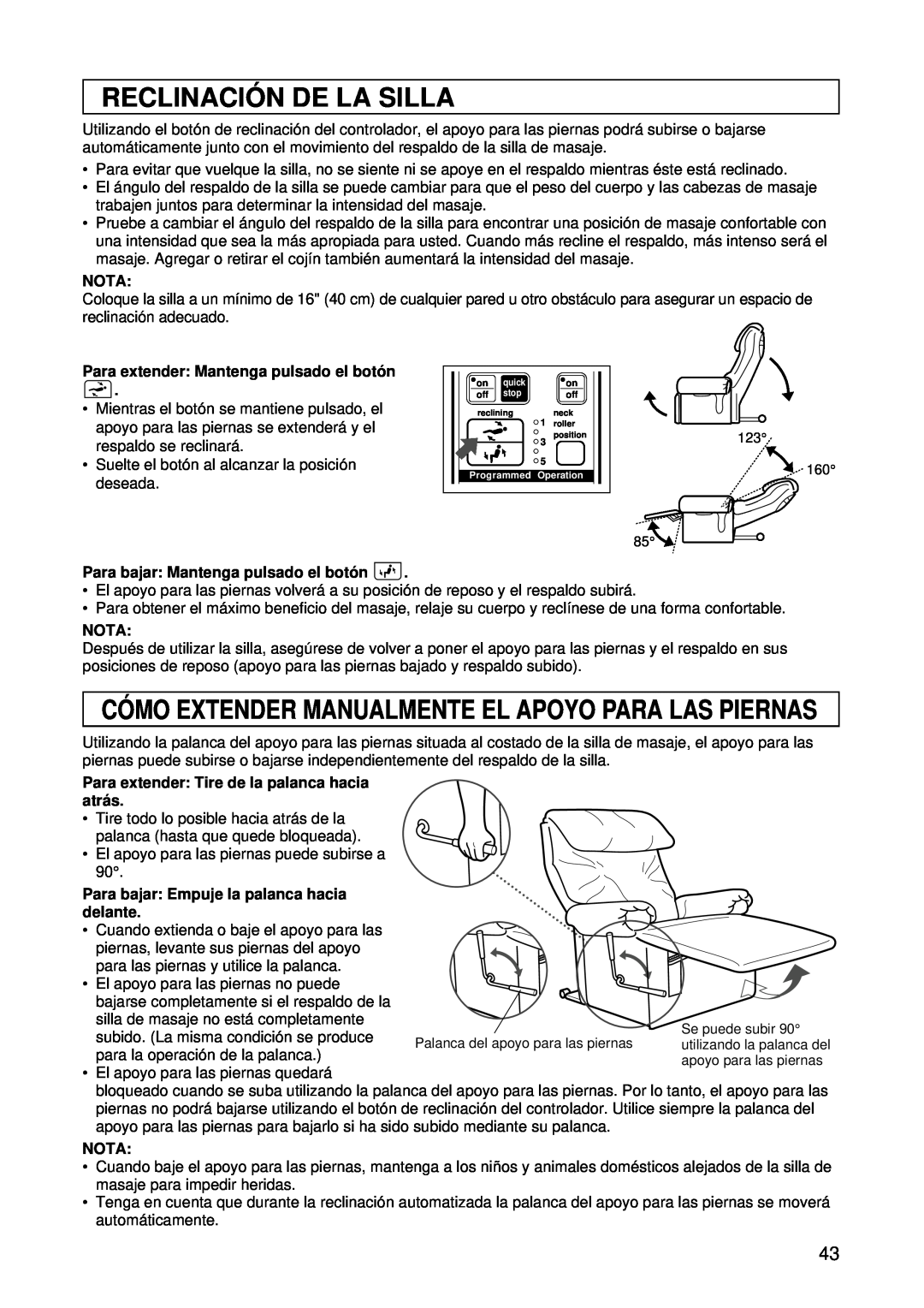 Panasonic EP1015 manuel dutilisation Reclinació N De La Silla, Nota, Para extender Mantenga pulsado el botó n, delante 