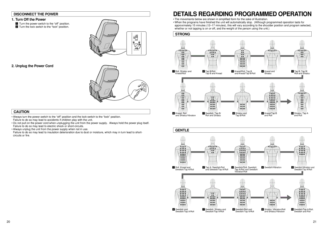 Panasonic EP1061 manual Disconnect the Power, Turn Off the Power, Unplug the Power Cord, Strong, Gentle 