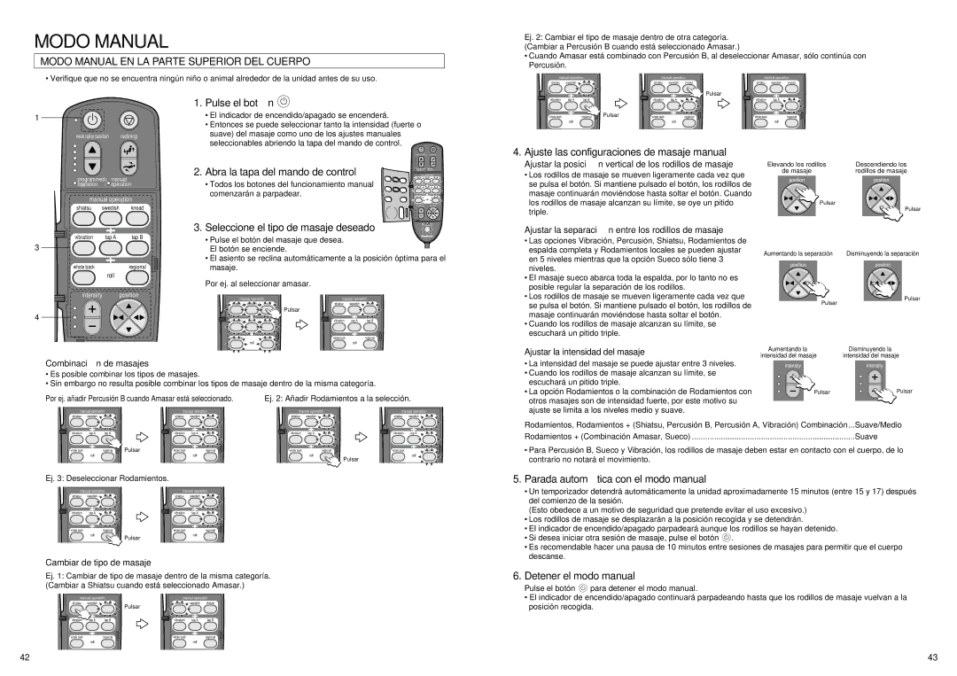 Panasonic EP1061 manual Modo Manual EN LA Parte Superior DEL Cuerpo 