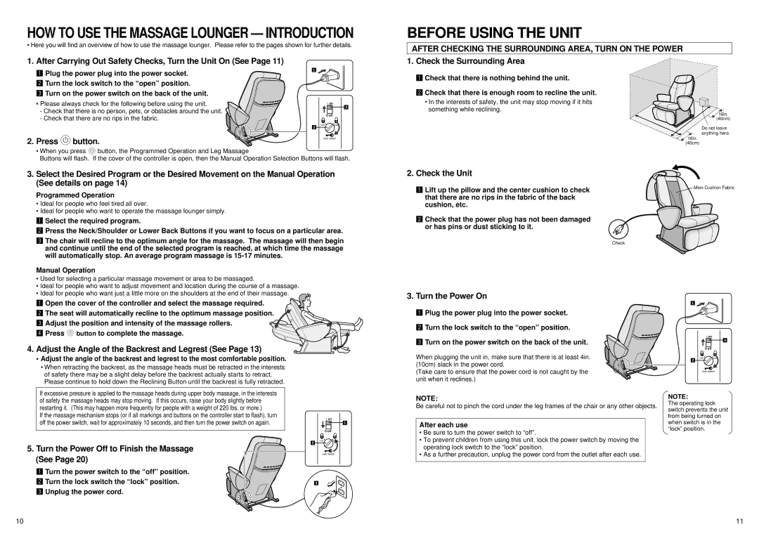 Panasonic EP1061 manual Before Using the Unit, After Checking the Surrounding AREA, Turn on the Power 