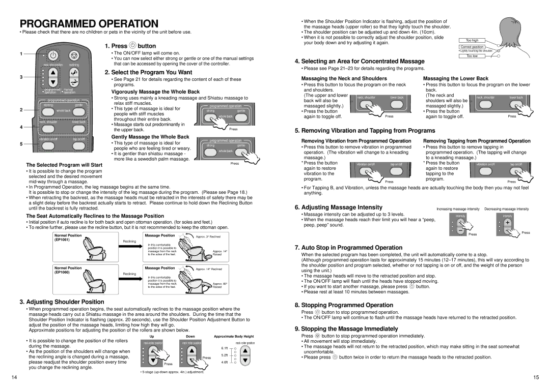 Panasonic EP1061 manual Programmed Operation 