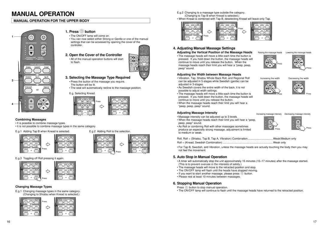 Panasonic EP1061 manual Manual Operation for the Upper Body 