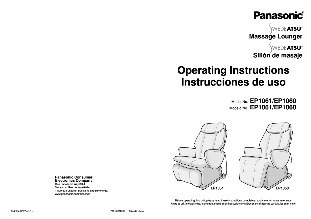 Panasonic manual PanPanasonic Consumer, No.2EN,SP（アメリカ）, Sillón de masaje, EP1061/EP1060 EP1061/EP1060 