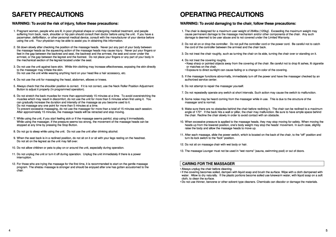 Panasonic EP1061 manual Safety Precautions, Operating Precautions 
