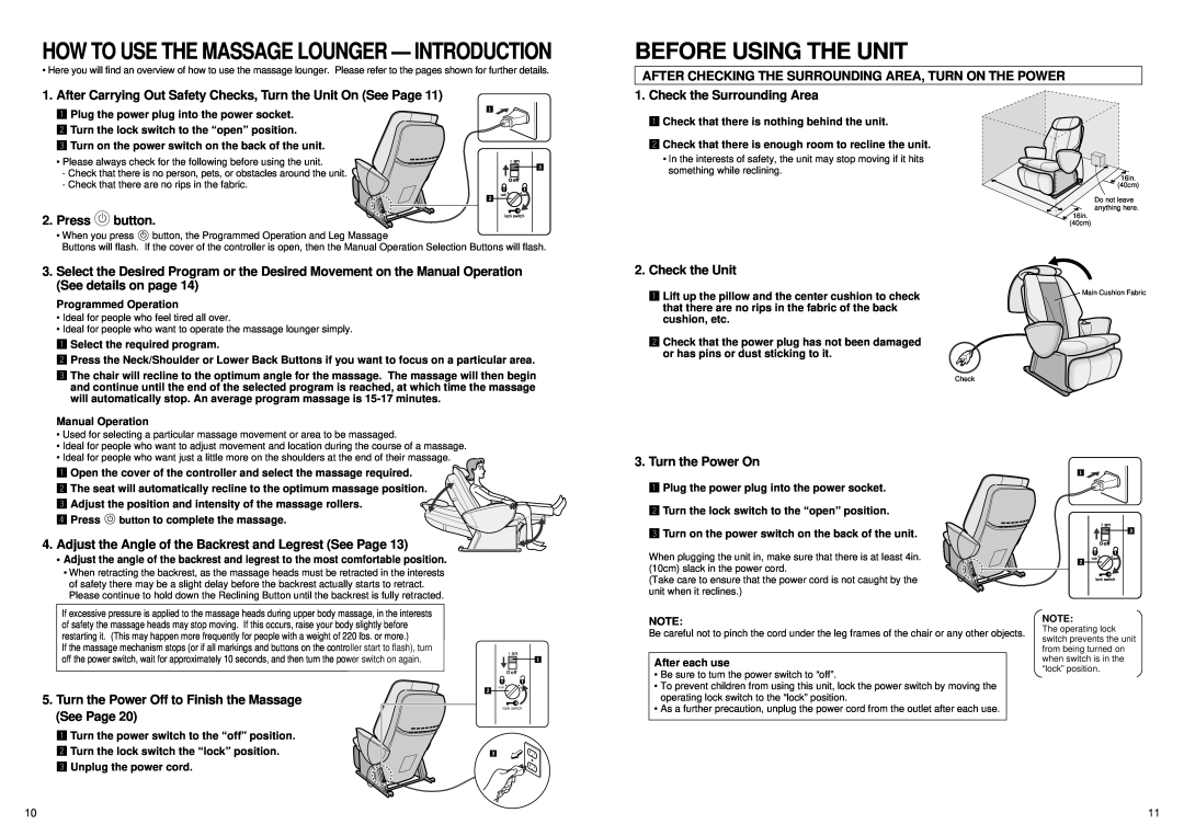 Panasonic EP1061 manual Before Using The Unit, Press, button, How To Use The Massage Lounger - Introduction 