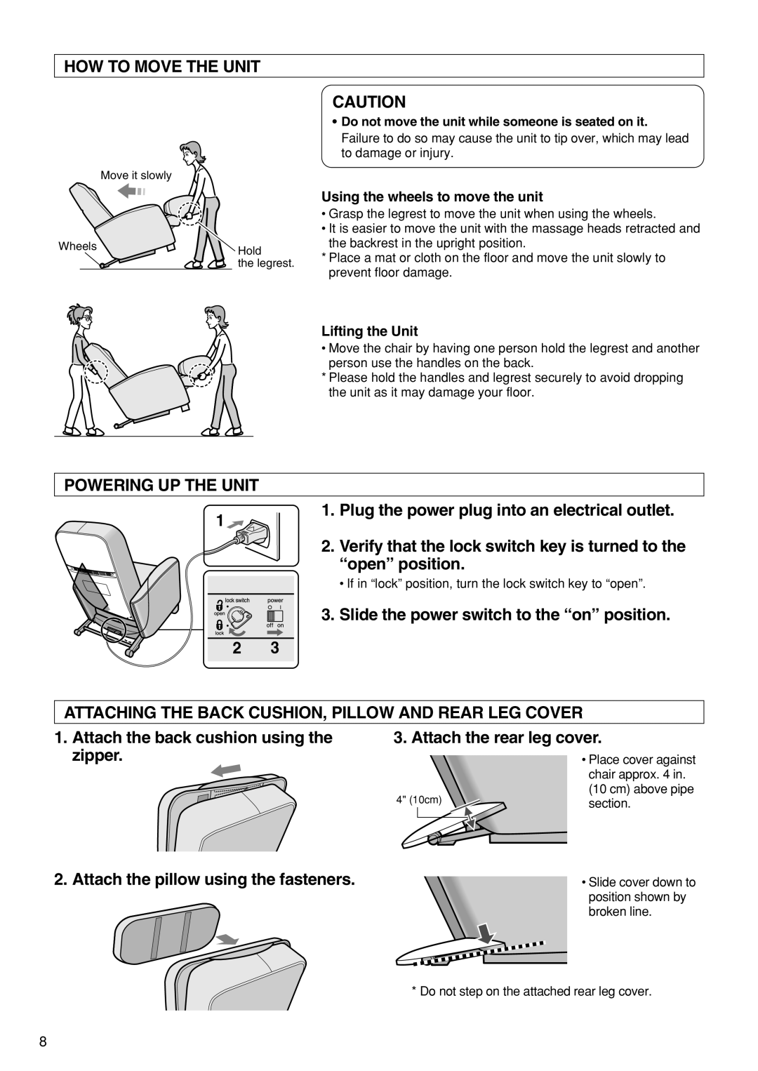 Panasonic EP1273 HOW to Move the Unit, Powering UP the Unit, Slide the power switch to the on position 