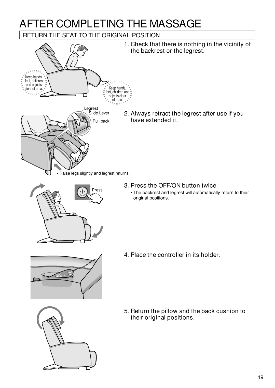 Panasonic EP1273 After Completing the Massage, Return the Seat to the Original Position, Have extended it 