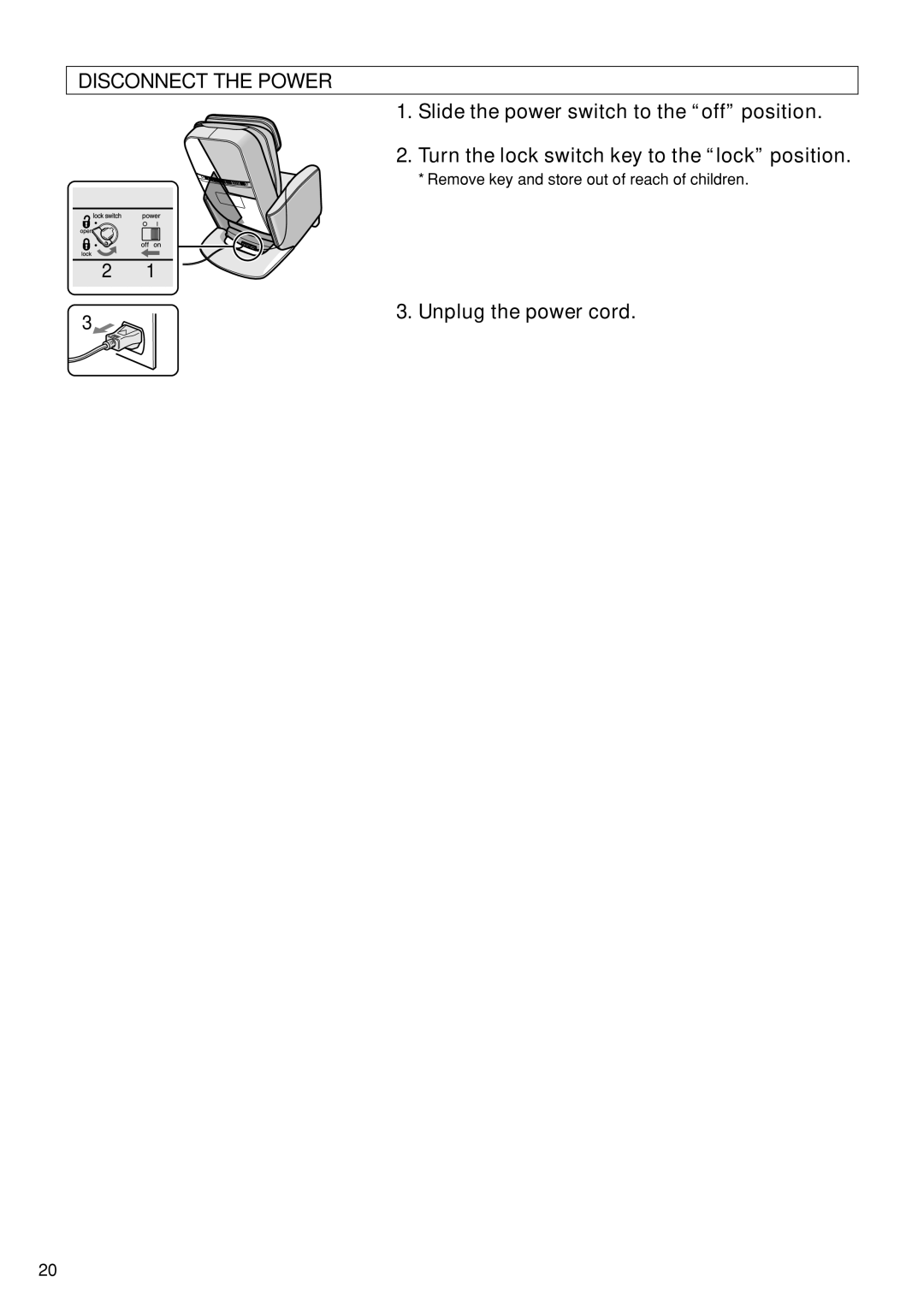 Panasonic EP1273 operating instructions Disconnect the Power, Unplug the power cord 