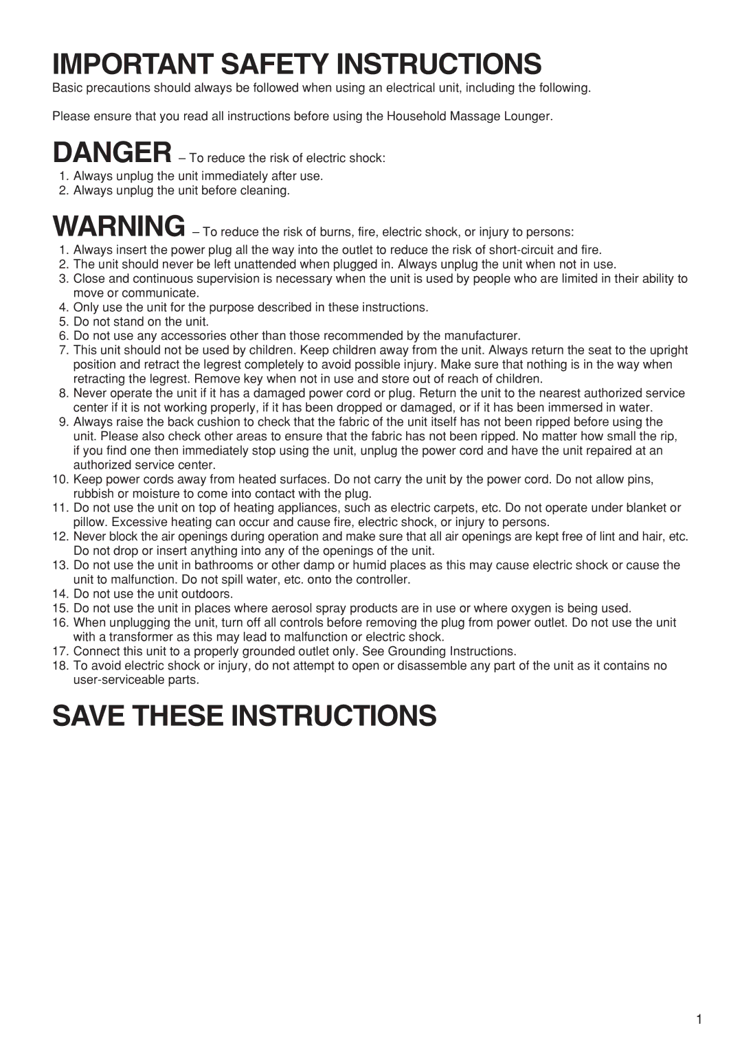 Panasonic EP1273 operating instructions Important Safety Instructions 