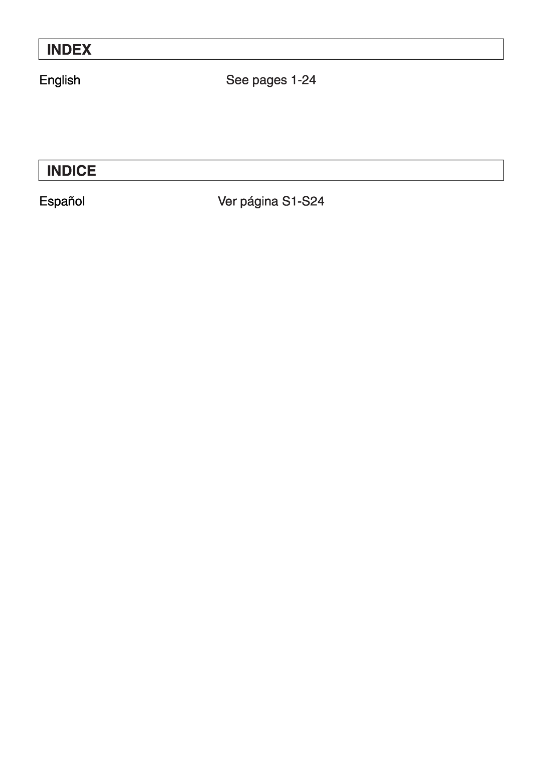 Panasonic EP1273 operating instructions Index, Indice, English, Español, See pages, Ver página S1-S24 