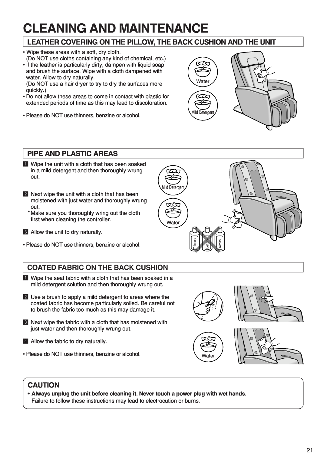 Panasonic EP1273 operating instructions Cleaning And Maintenance, Pipe And Plastic Areas, Coated Fabric On The Back Cushion 