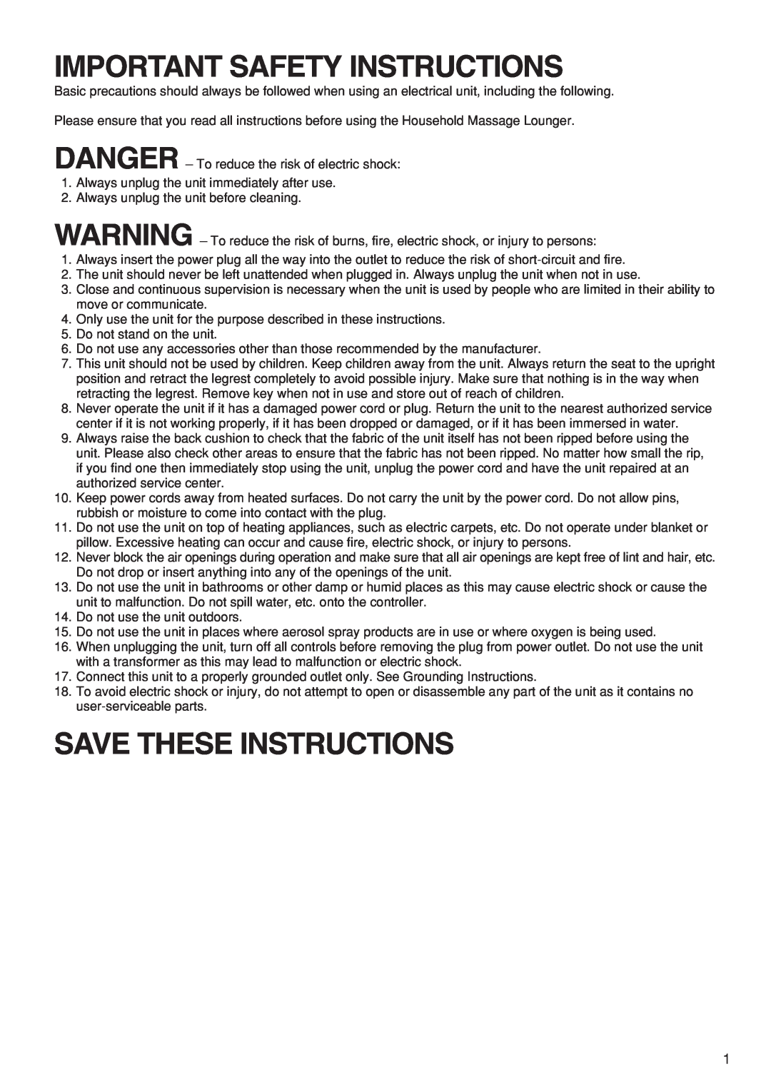 Panasonic EP1273 operating instructions Important Safety Instructions, Save These Instructions 