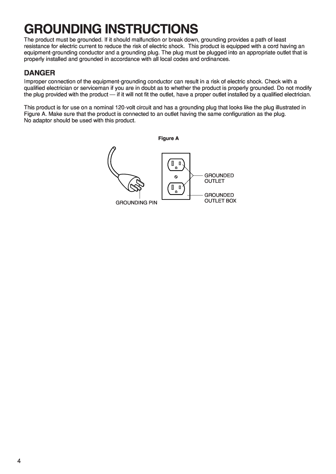 Panasonic EP1273 operating instructions Grounding Instructions, Danger 