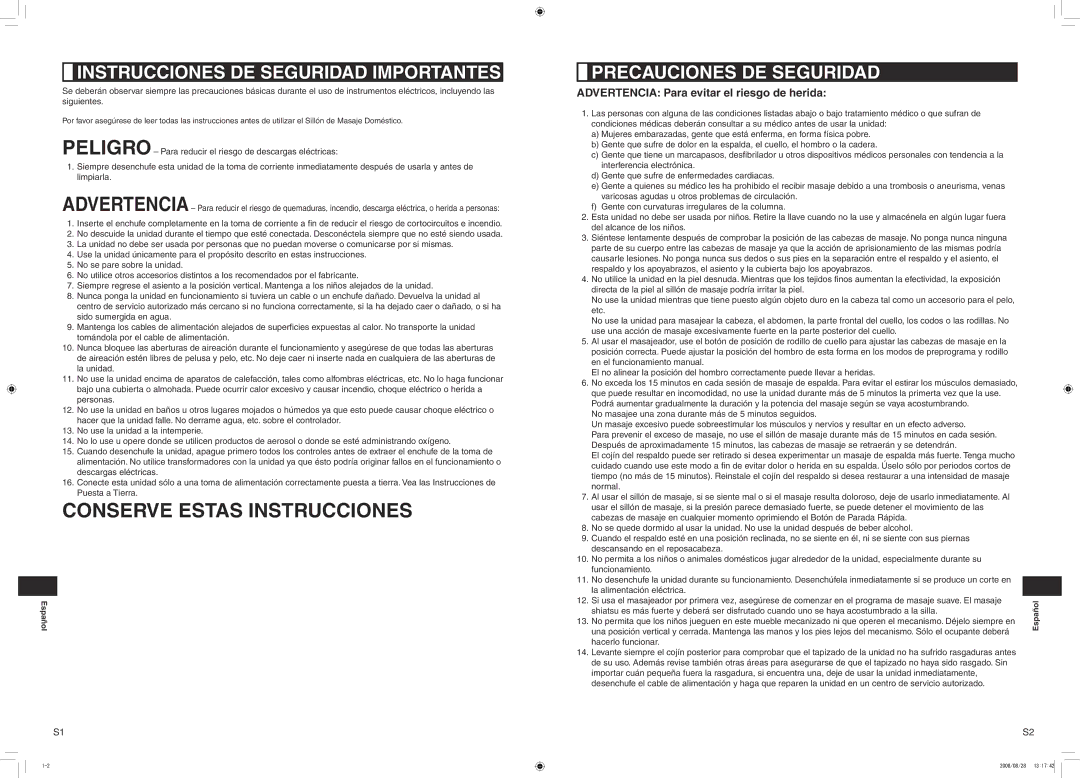 Panasonic EP1285 manual Instrucciones DE Seguridad Importantes, Precauciones DE Seguridad, Español 