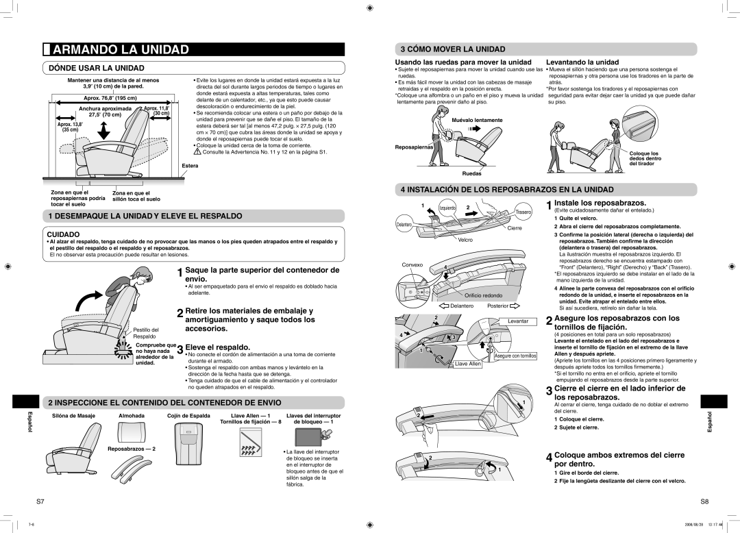 Panasonic EP1285 Armando LA Unidad, Cómo Mover LA Unidad Dónde Usar LA Unidad, Desempaque LA Unidad Y Eleve EL Respaldo 