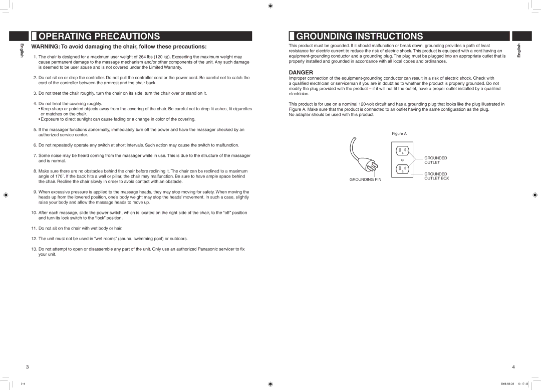 Panasonic EP1285 manual Operating Precautions, Grounding Instructions 